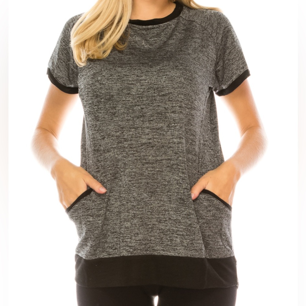 NWT Charcoal Gray Hi-Low Pocket Top- large